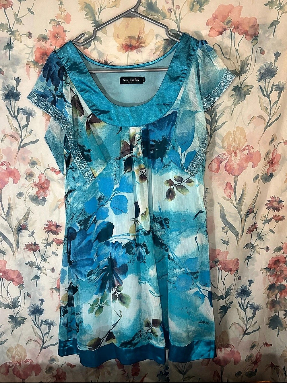 Vintage Temptation Italy Floral Mini Dress in Blue & Green